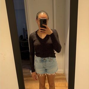 Black Fitted Long Sleeve Blouse